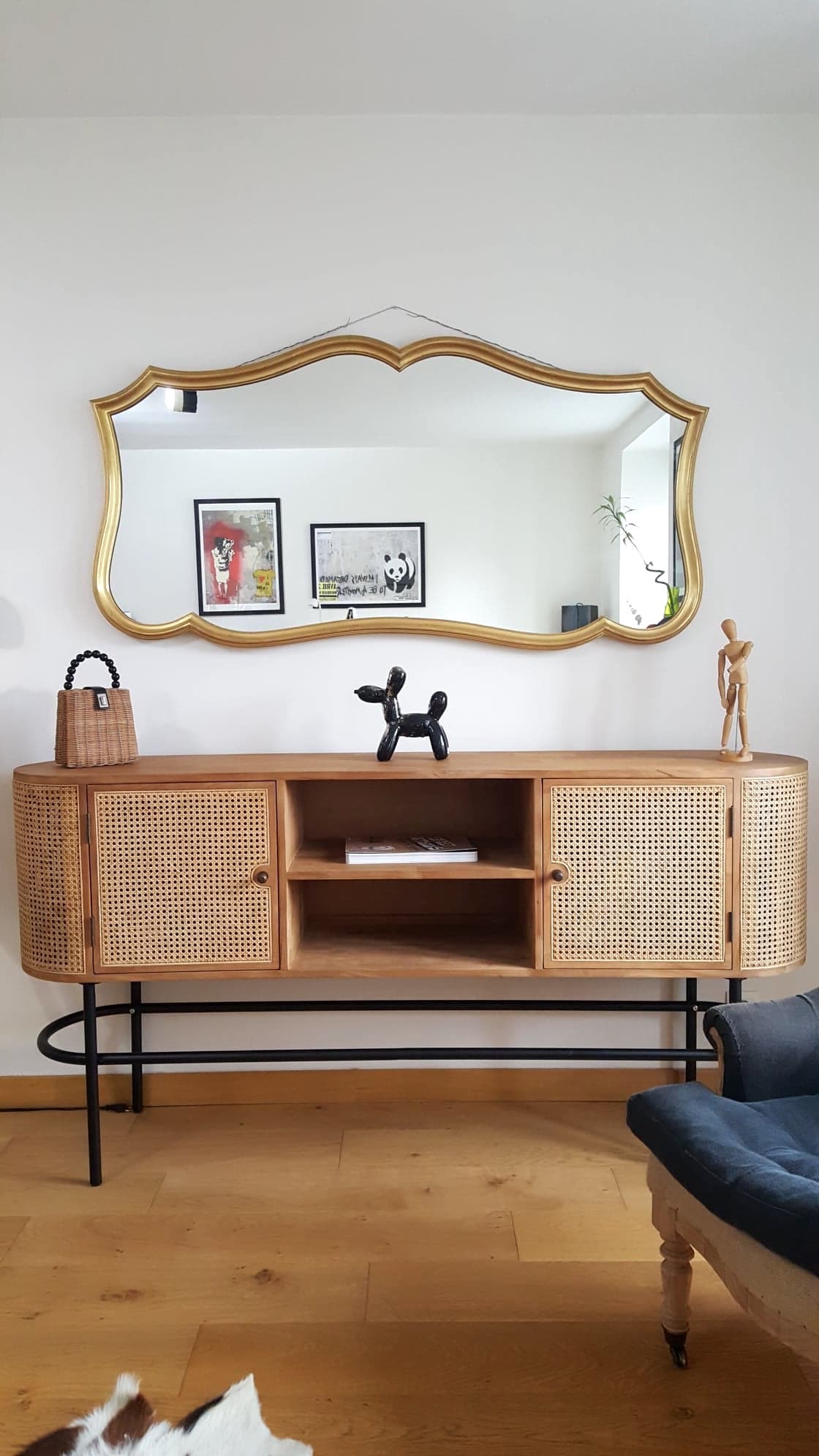 Old gilded wood mirror 149x74cm