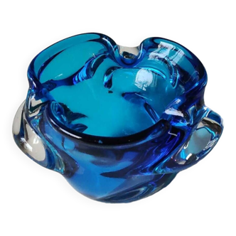 Vide poche/Cendrier forme corolle, en verre d Art soufflé style Murano, bleu turquoise