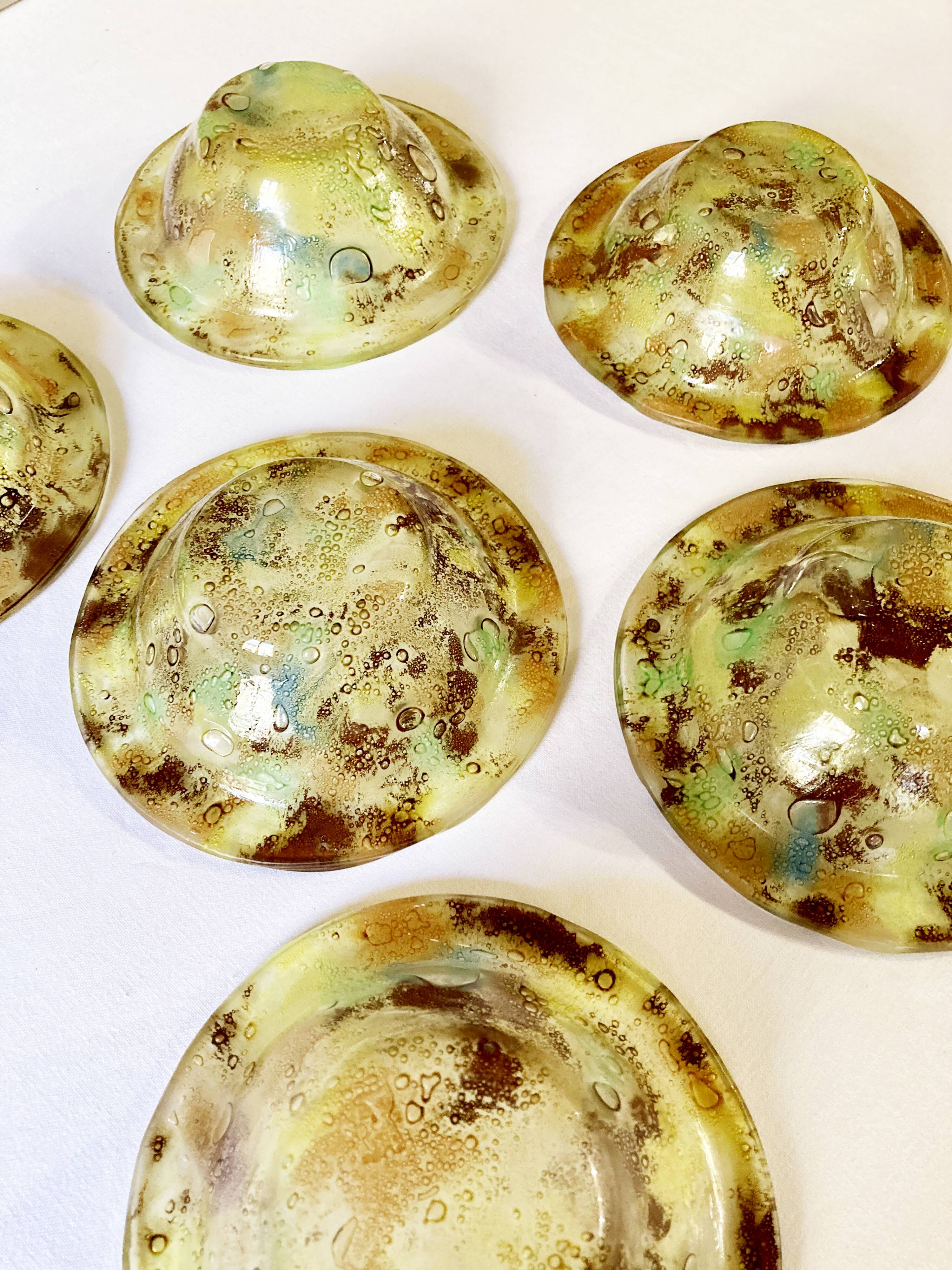 Salad bowl and 6 bowls in artisanal glass