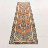 3x10 Orange Blue Handmade Geometric Vintage Runner Rug, 85x304Cm