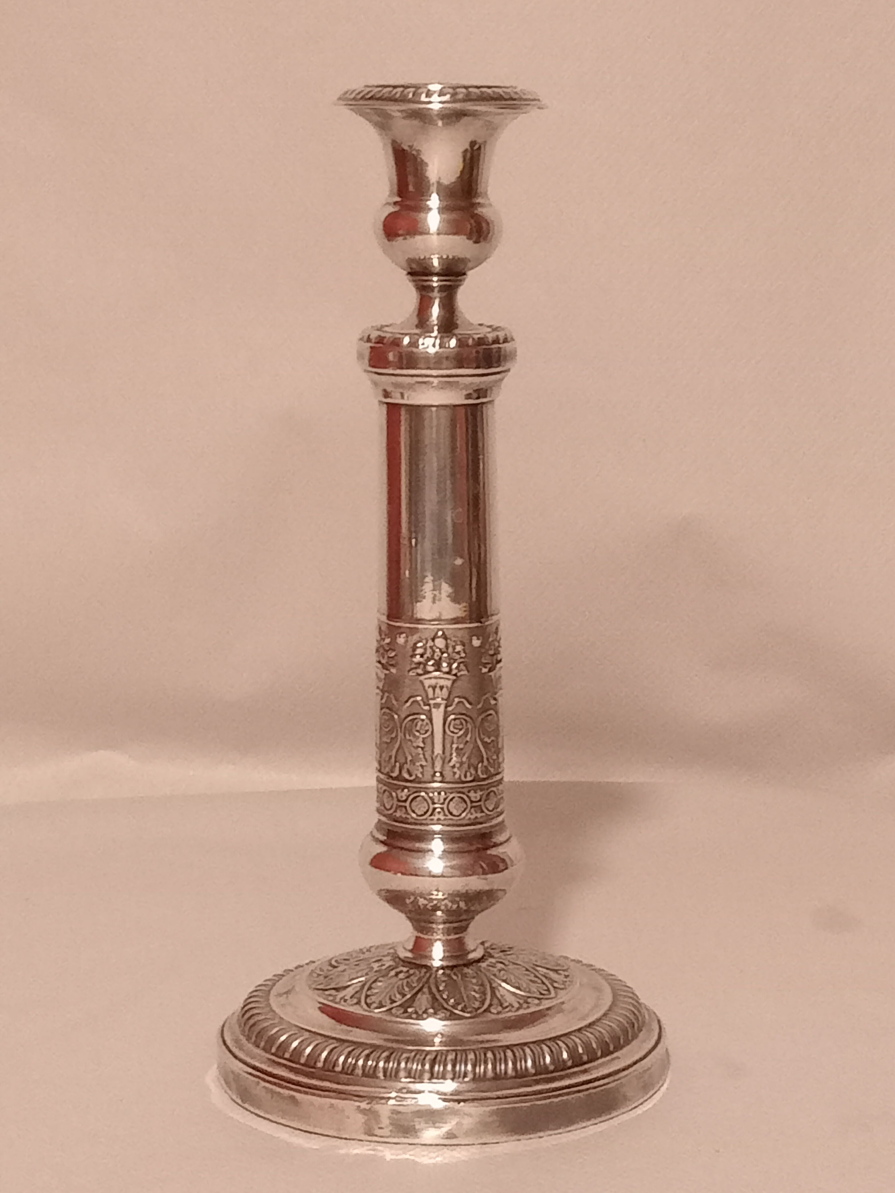 Directoire style candle holder in silver metal