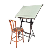 Drawing table architect Sautereau Paris 1950 cast with Thonet chair