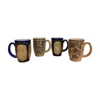 Series of 4 Mugs Art Deco Quimper HB - Line "Odetta"