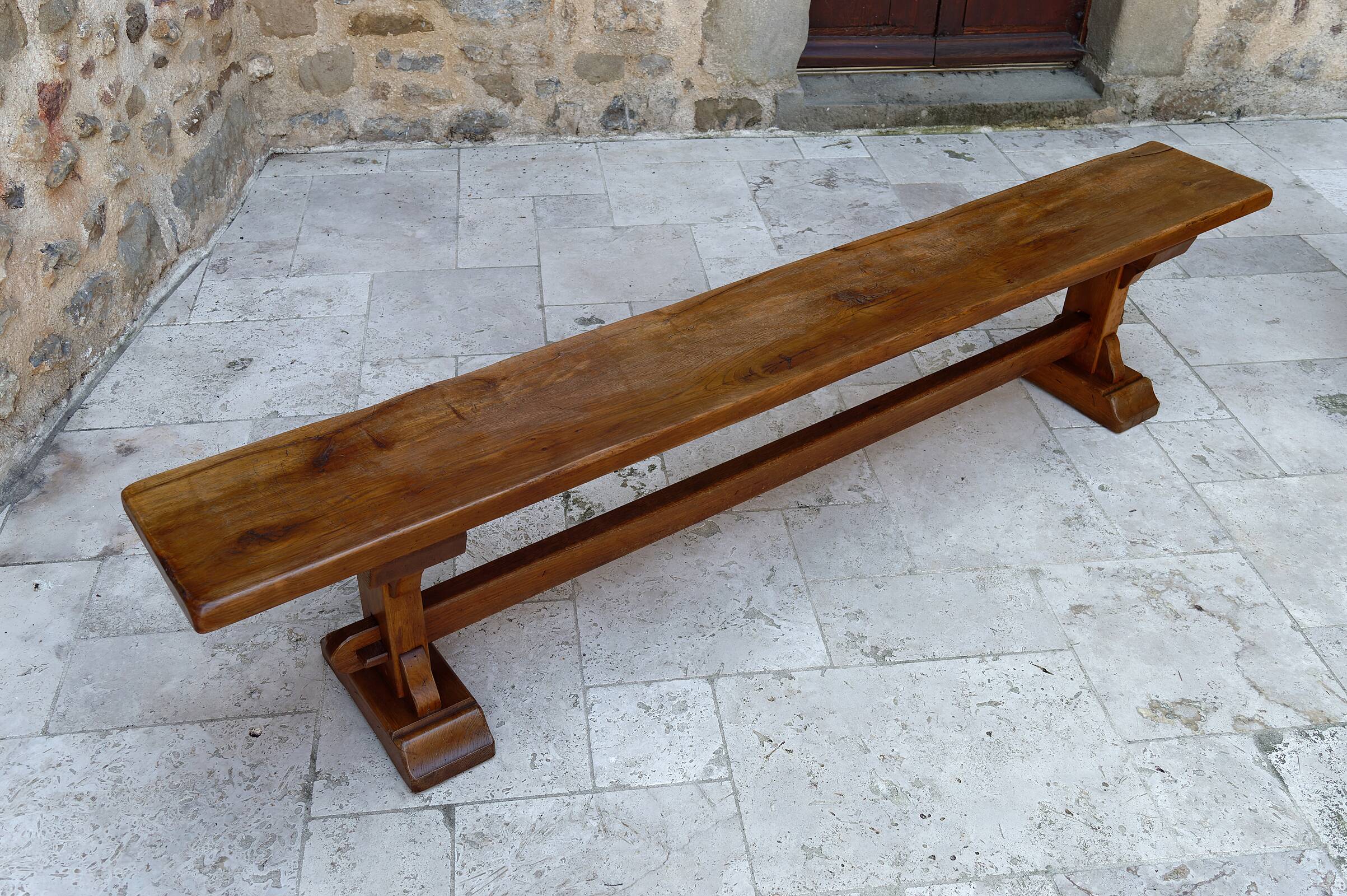Pair of oak monastic community benches, France, early 20th century