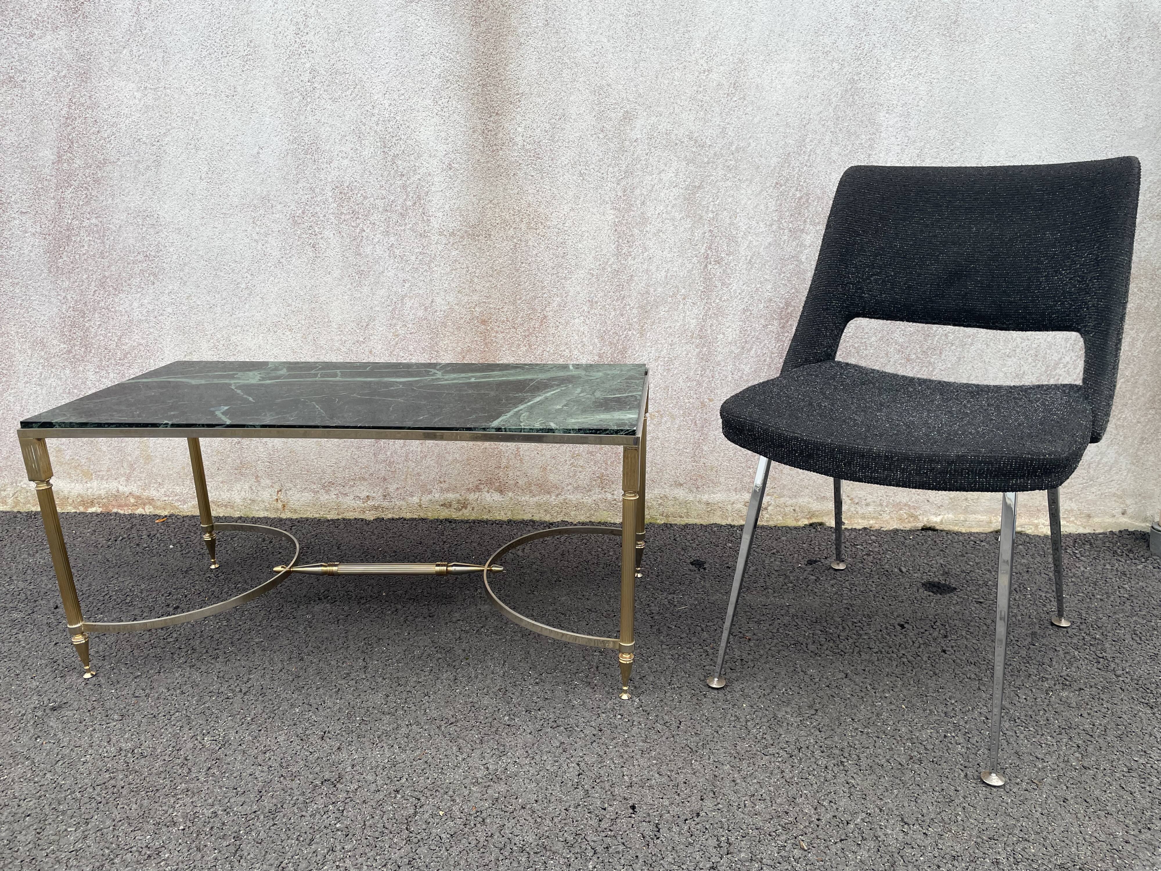 Coffee table in gilded brass and veined green marble