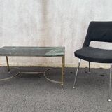 Coffee table in gilded brass and veined green marble