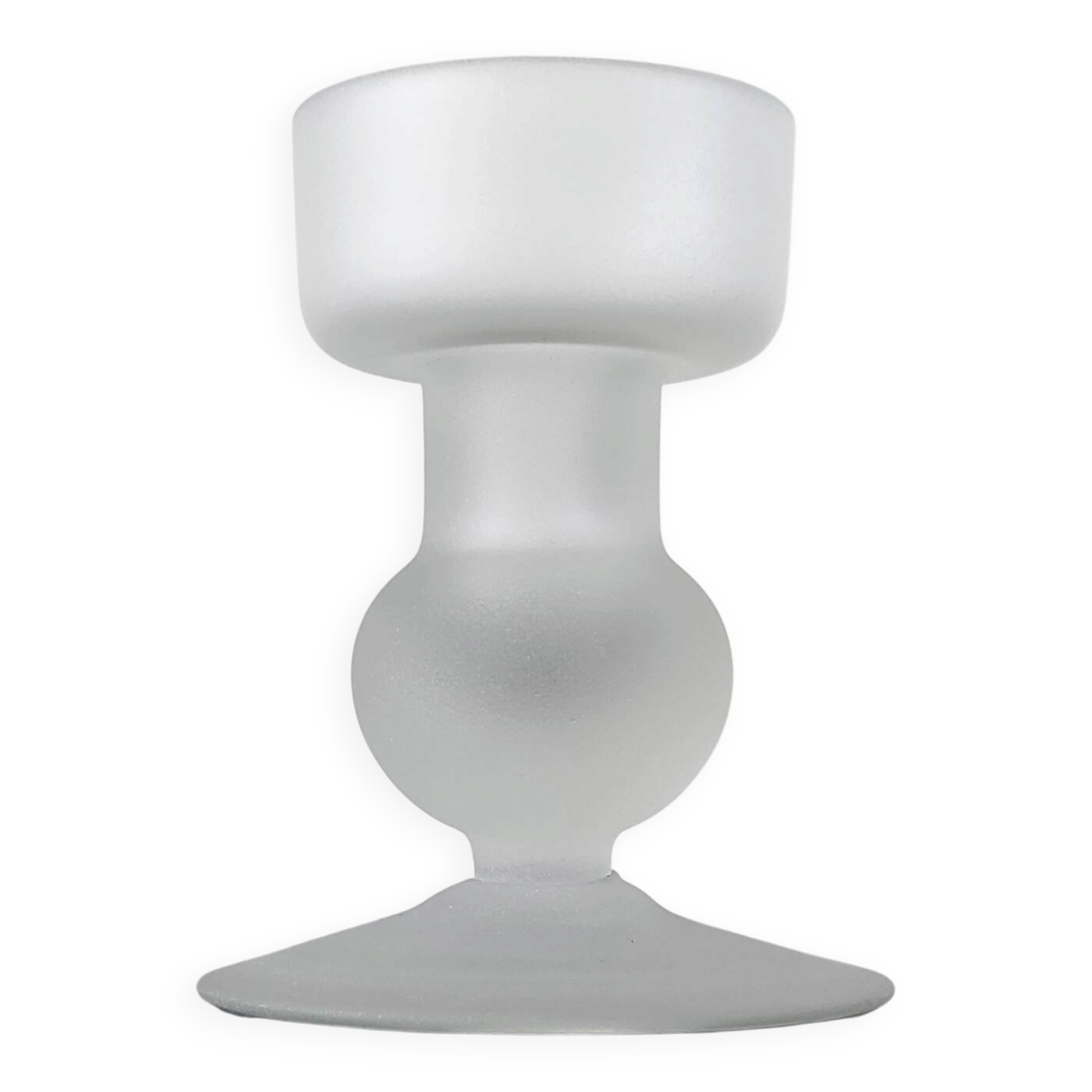 Sculptural candle holder in frosted glass.
