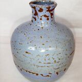 Vase boule céramique signée bleu Accolay ou autre 16 cm