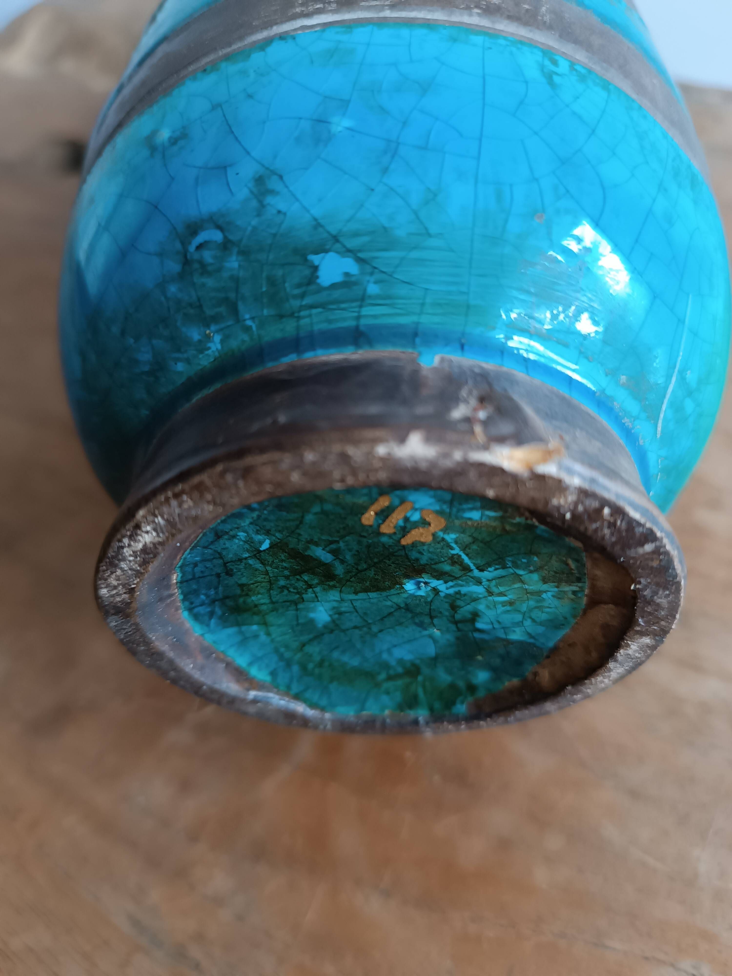 Ugo zaccagnini turquoise ceramic vase with dragon decoration