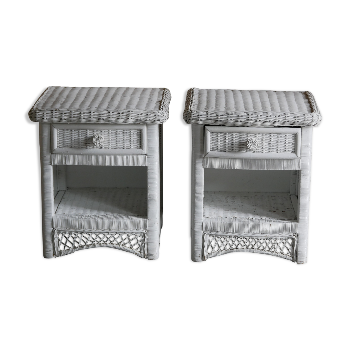 Pair of white wicker bedsides