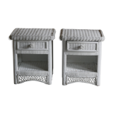Pair of white wicker bedsides