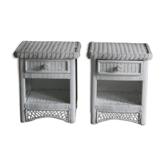 Pair of white wicker bedsides
