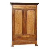 Large linen wardrobe in walnut and burl, Louis Philippe