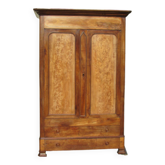 Grande armoire lingère en noyer et loupe, Louis Philippe