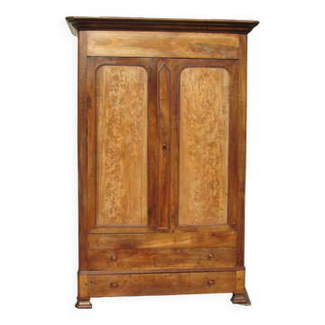 Large linen wardrobe in walnut and burl, Louis Philippe