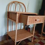 Table de chevet en rotin vintage 60'