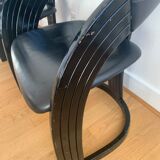 Lot de 3 chaises en cuir et bois laqué