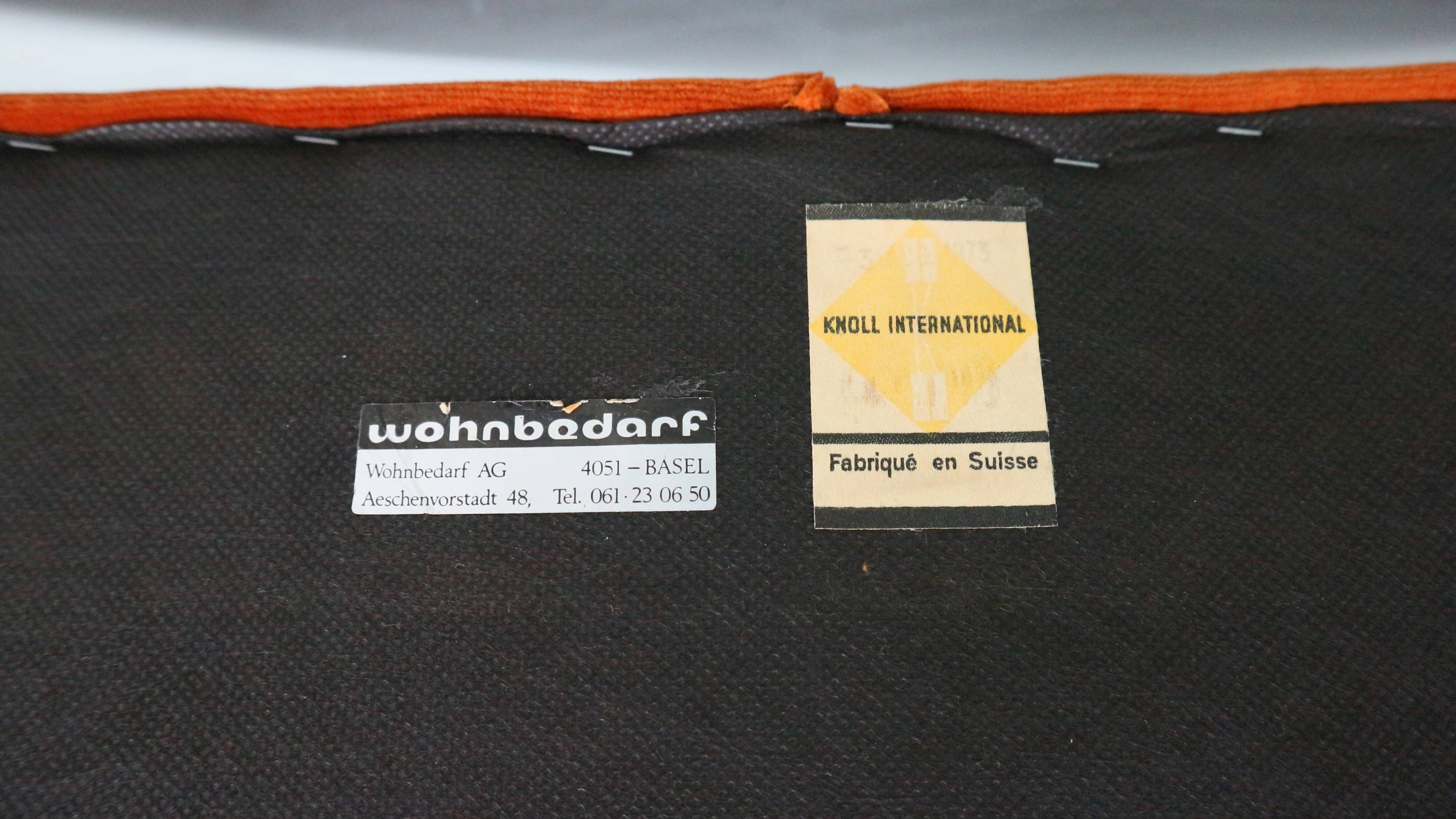 Pair of 1st edition easy chairs 25 BC by Florence Knoll in velvet, 1950s