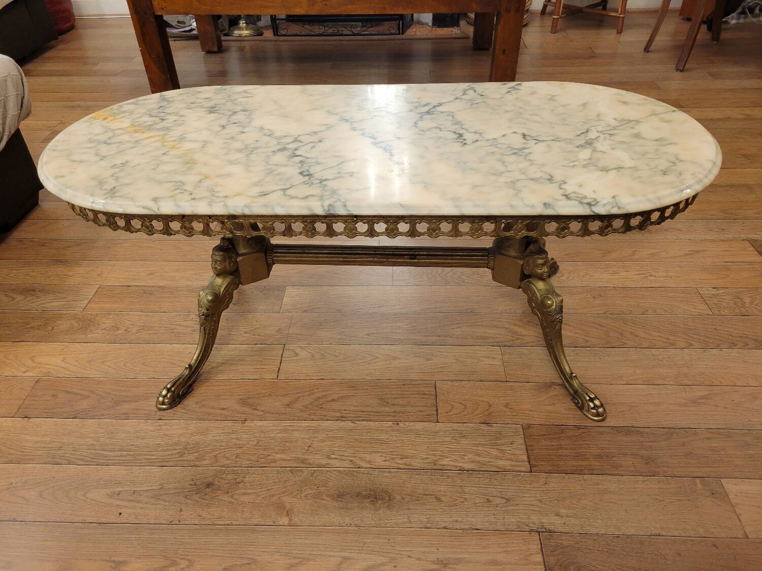 Coffee table in gilded bronze and marble
