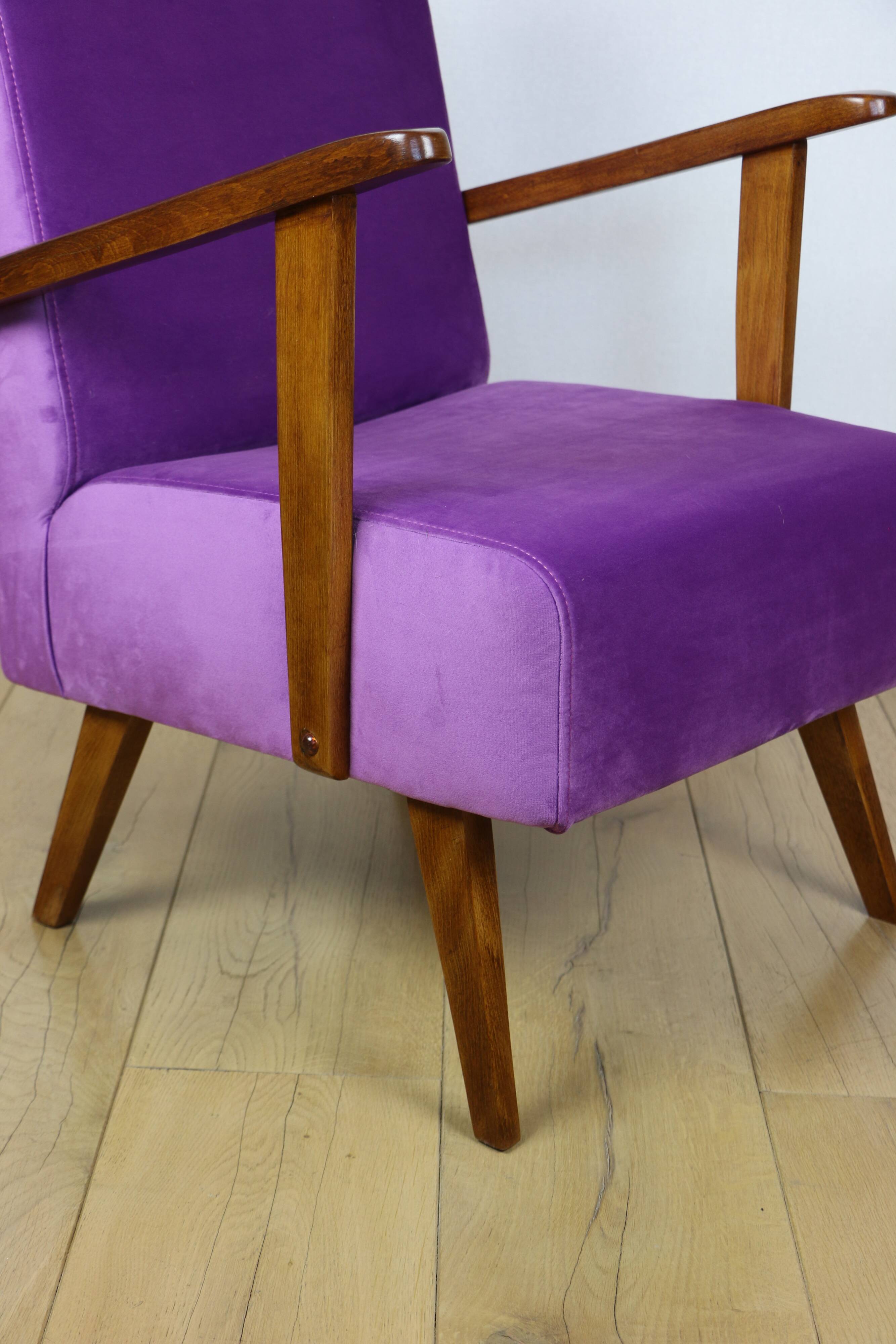Vintage loft armchair purple velvet - 2 pieces available