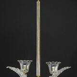 Elegant 2 cup Barovier Art Deco chandelier, Murano glass, brass structure 1940s
