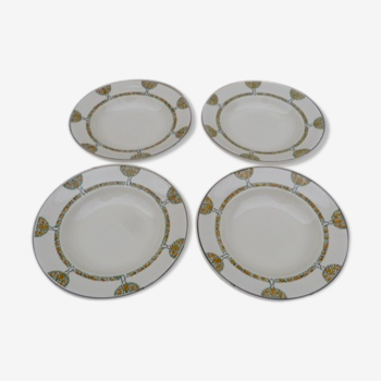 Lot de 4 assiettes à soupe Longwy motif floral