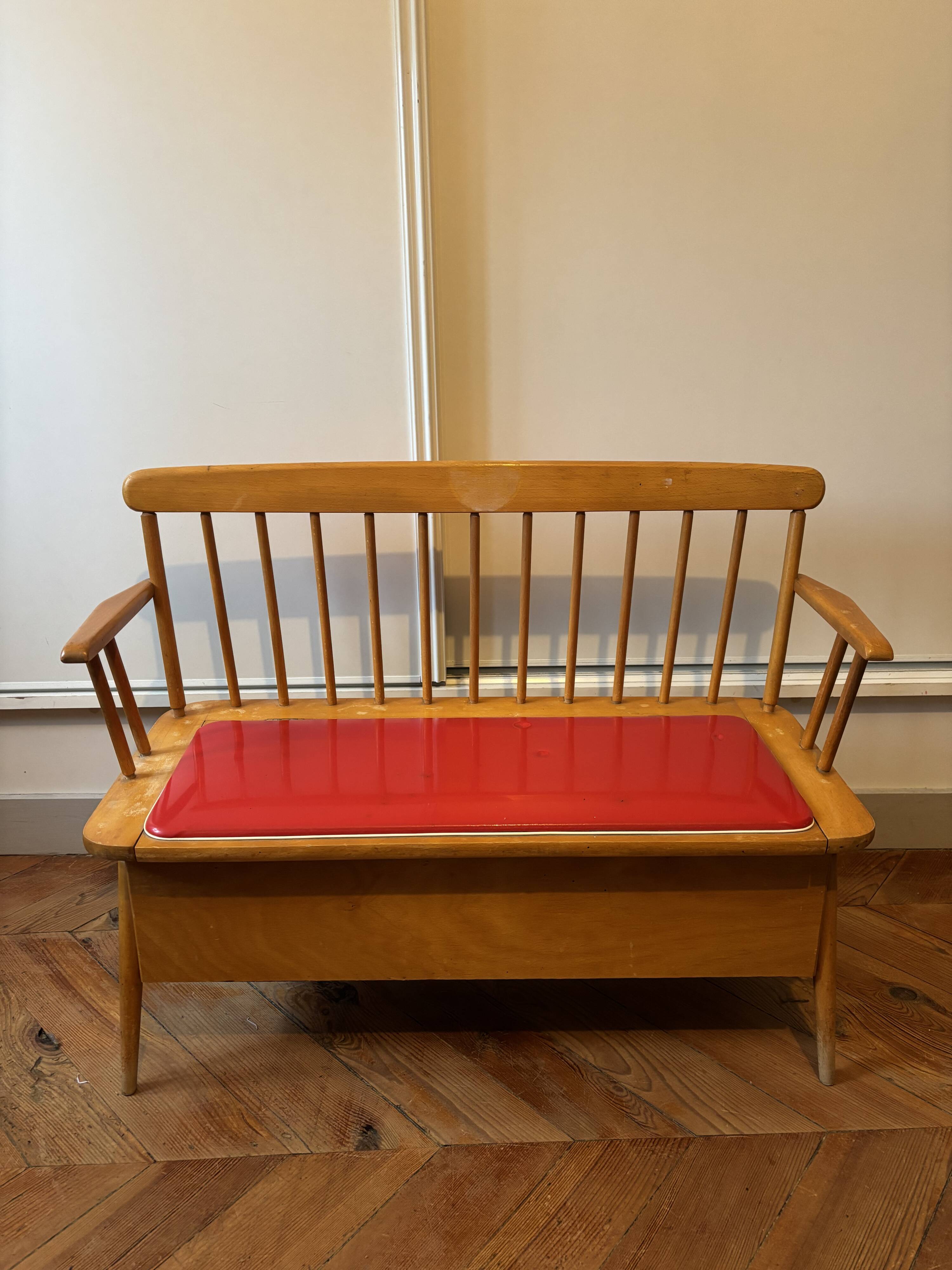 Banc coffre enfant bois 1950 vintage