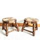 Paire de tabourets de cheminée bois et paille 1950