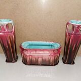 Pair of vases + art nouveau planter orchies slip fireplace trim