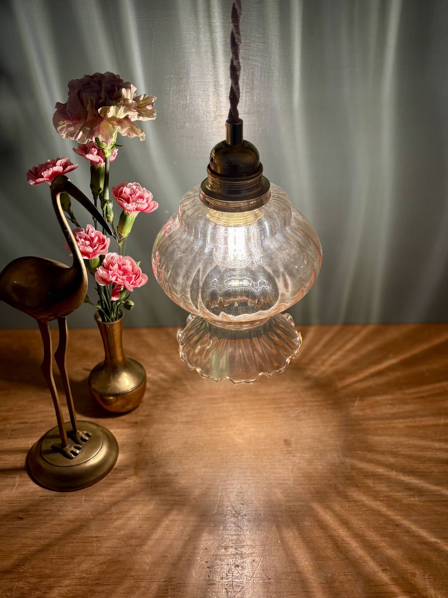 Vintage amber glass globe pendant light