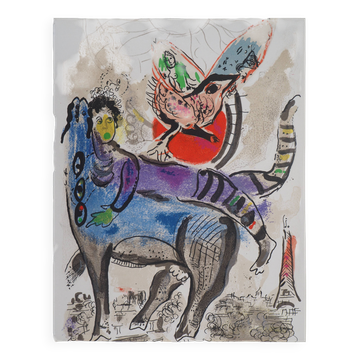 Marc chagall : la vache bleue - lithographie originale