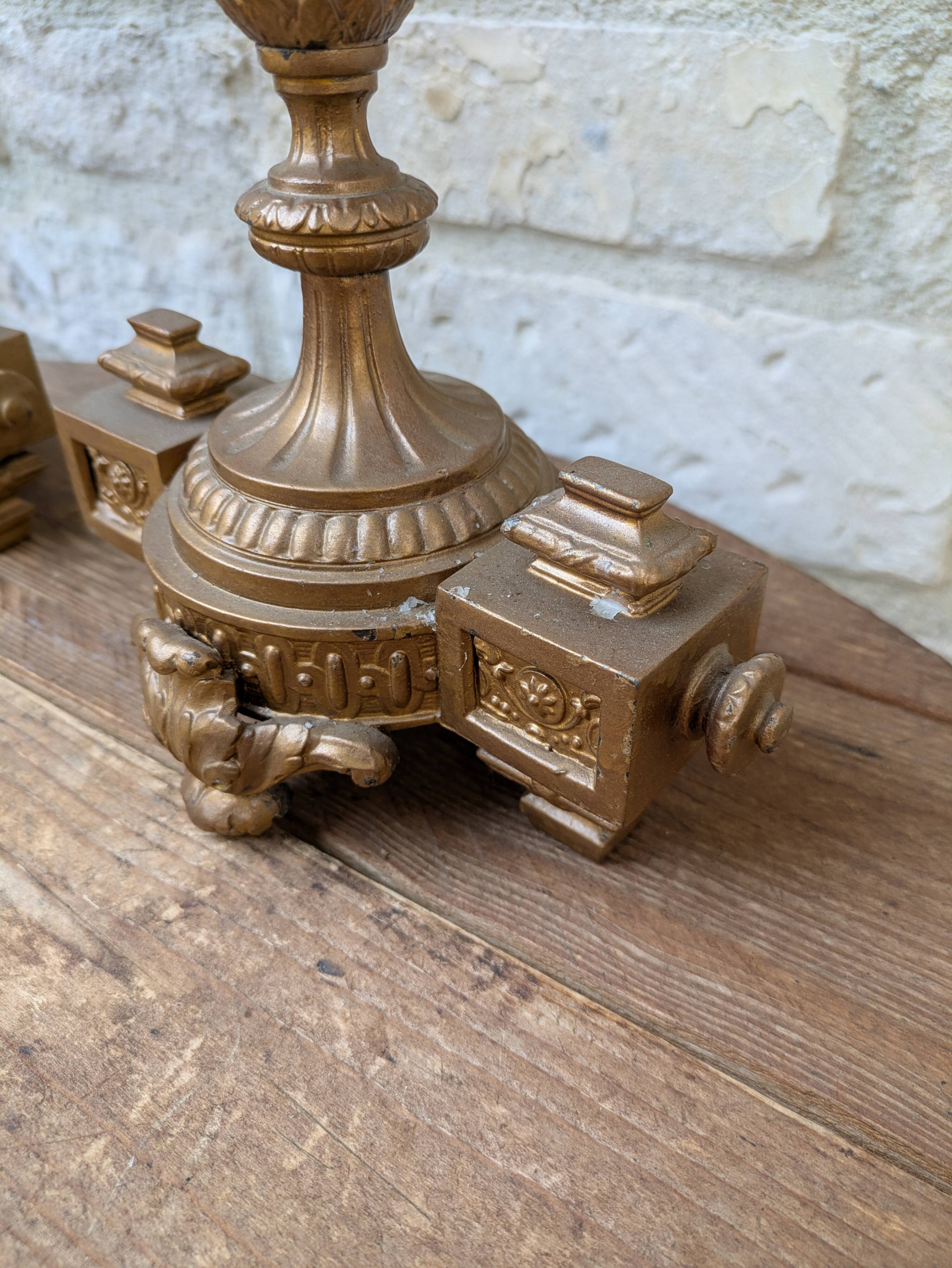 Pair of metal candelabra candle holders with 5 branches, 41cm