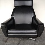 Fauteuil pivotant en skaï noir, années 1960