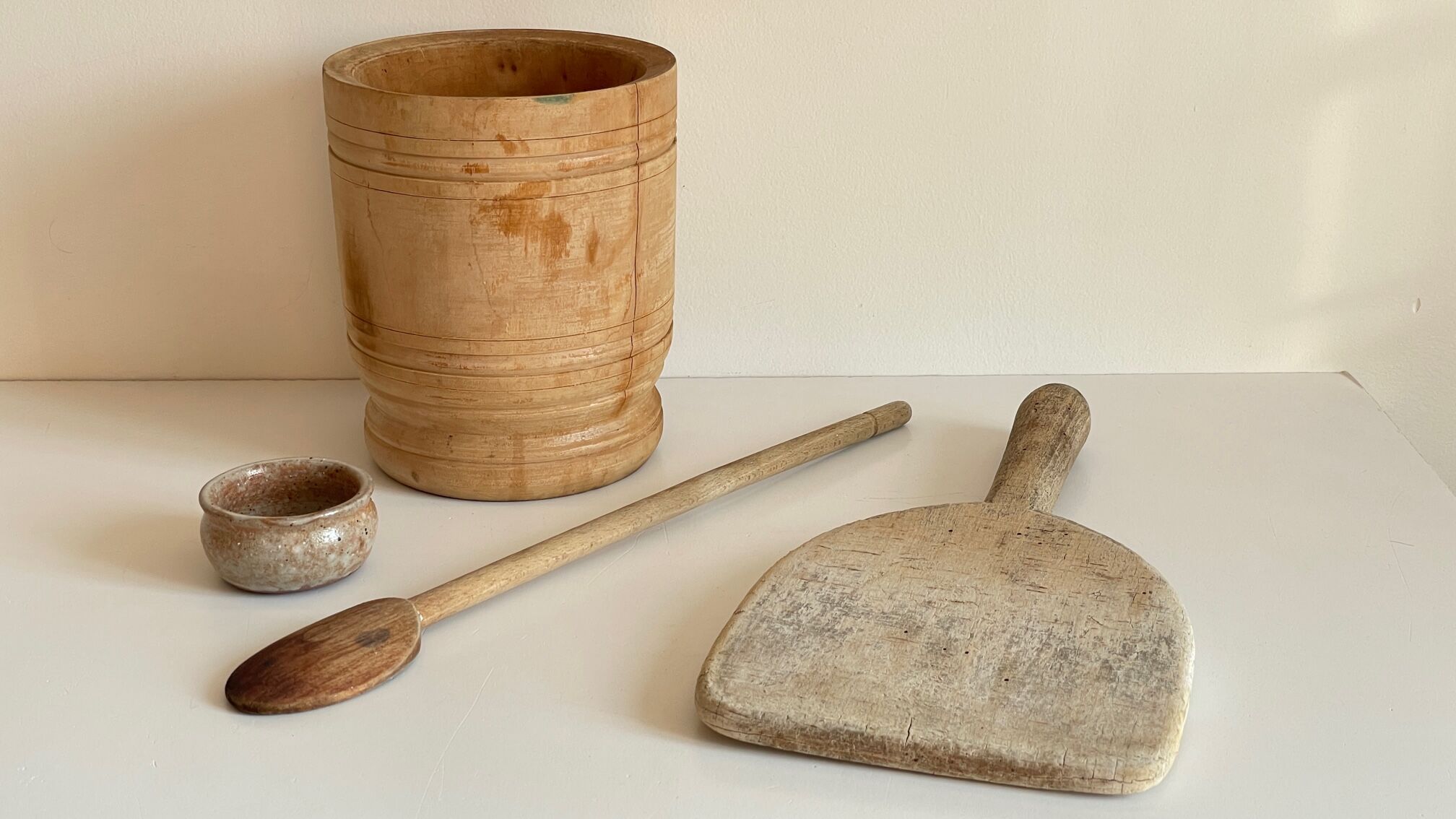 Turned wooden pots and beaters for the kitchen
