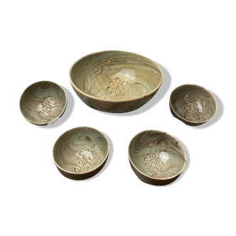 Vallauris ceramic bowl and cups