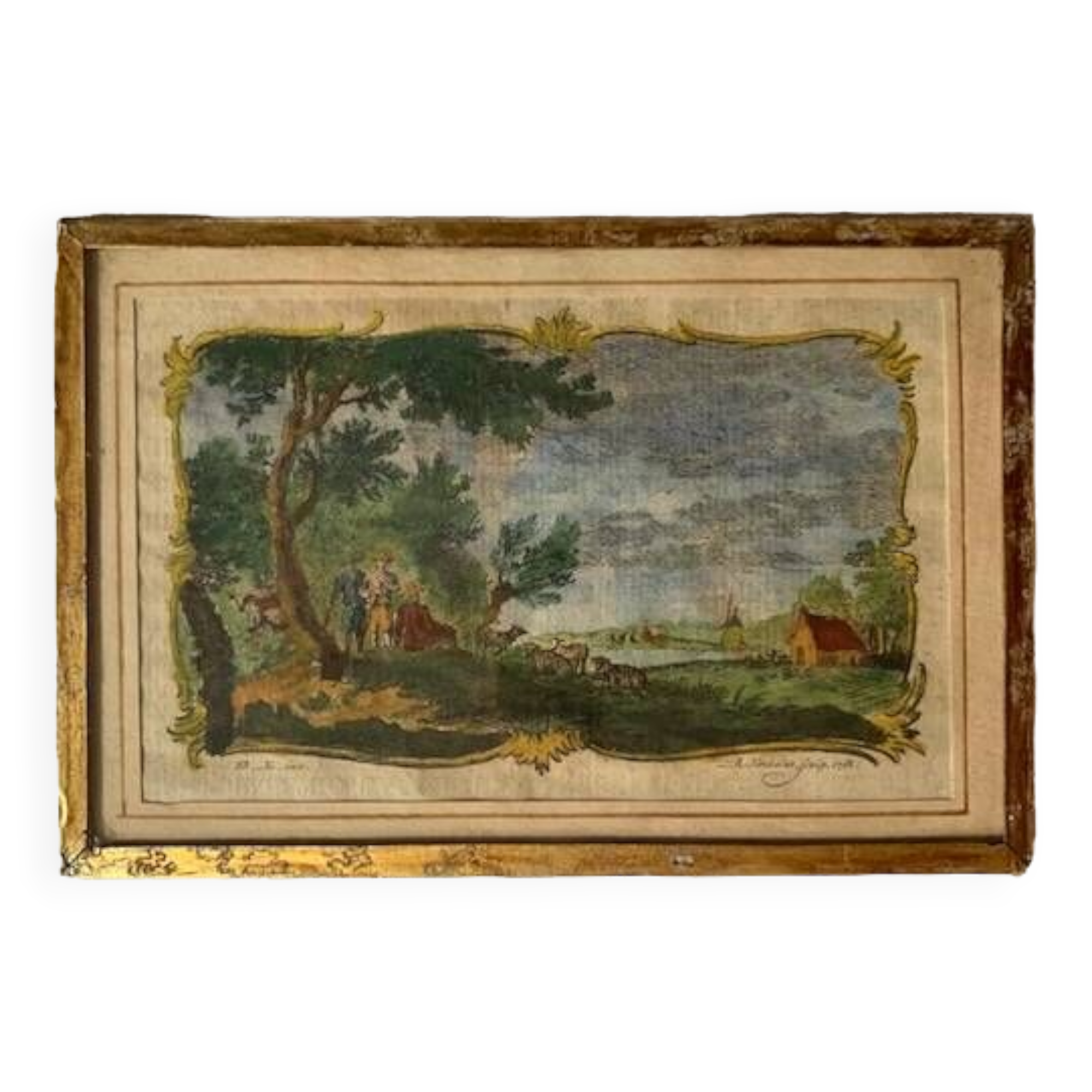 Miniature enhanced engraving, under glass, late 18th century painting, Netherlands