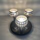 Mid-century ceiling light with 3 shades and wooden base, 1960s, Italy.