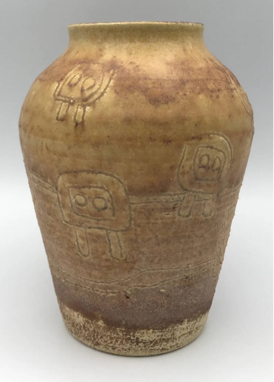 Vase vintage en céramique d’accolay, art brutaliste, signé hubert guy