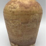 Vase vintage en céramique d’accolay, art brutaliste, signé hubert guy