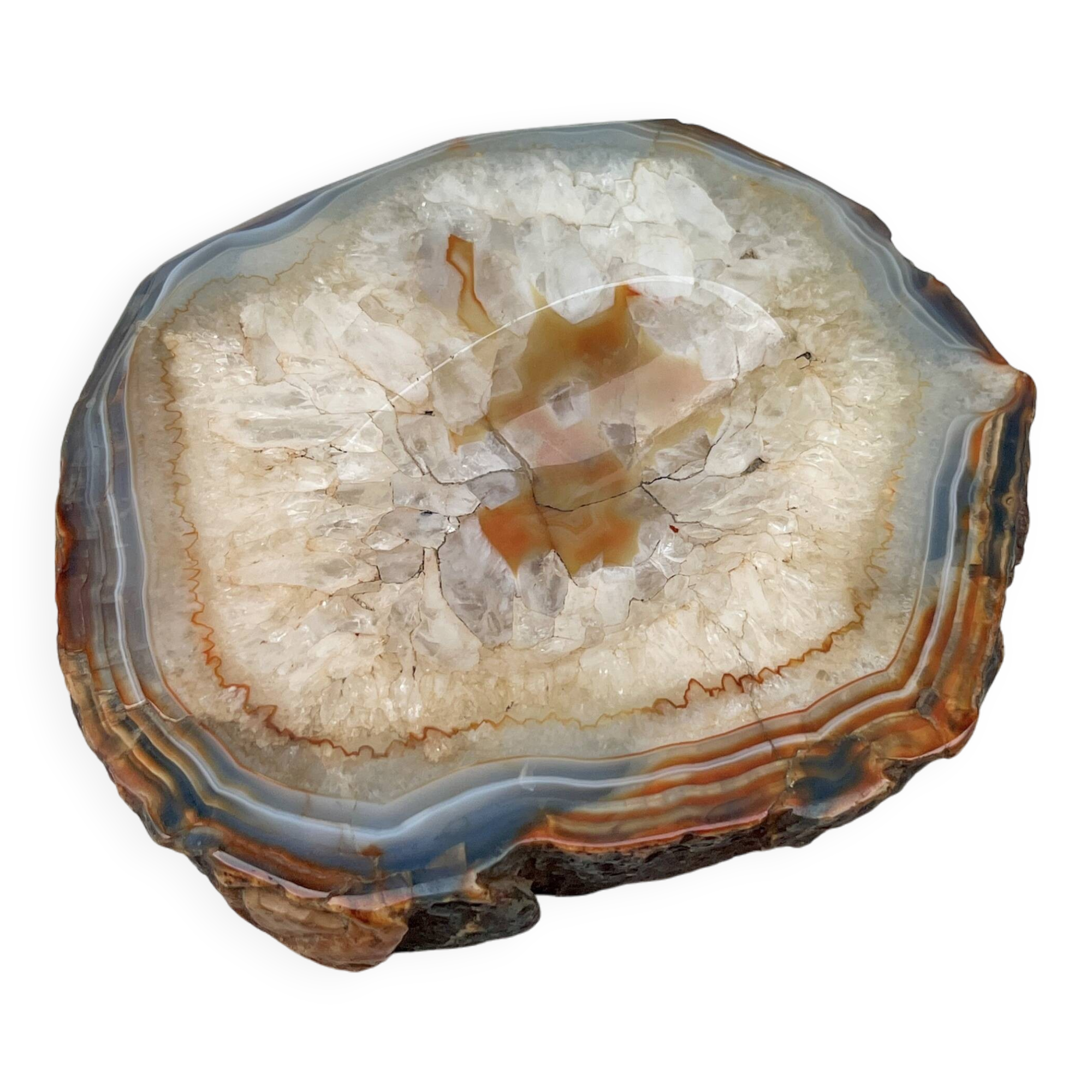 Vintage blue crystal agate slice ashtray 1960s