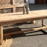 Large renovated family table with 2 extensions in raw solid oak, 3.18m.