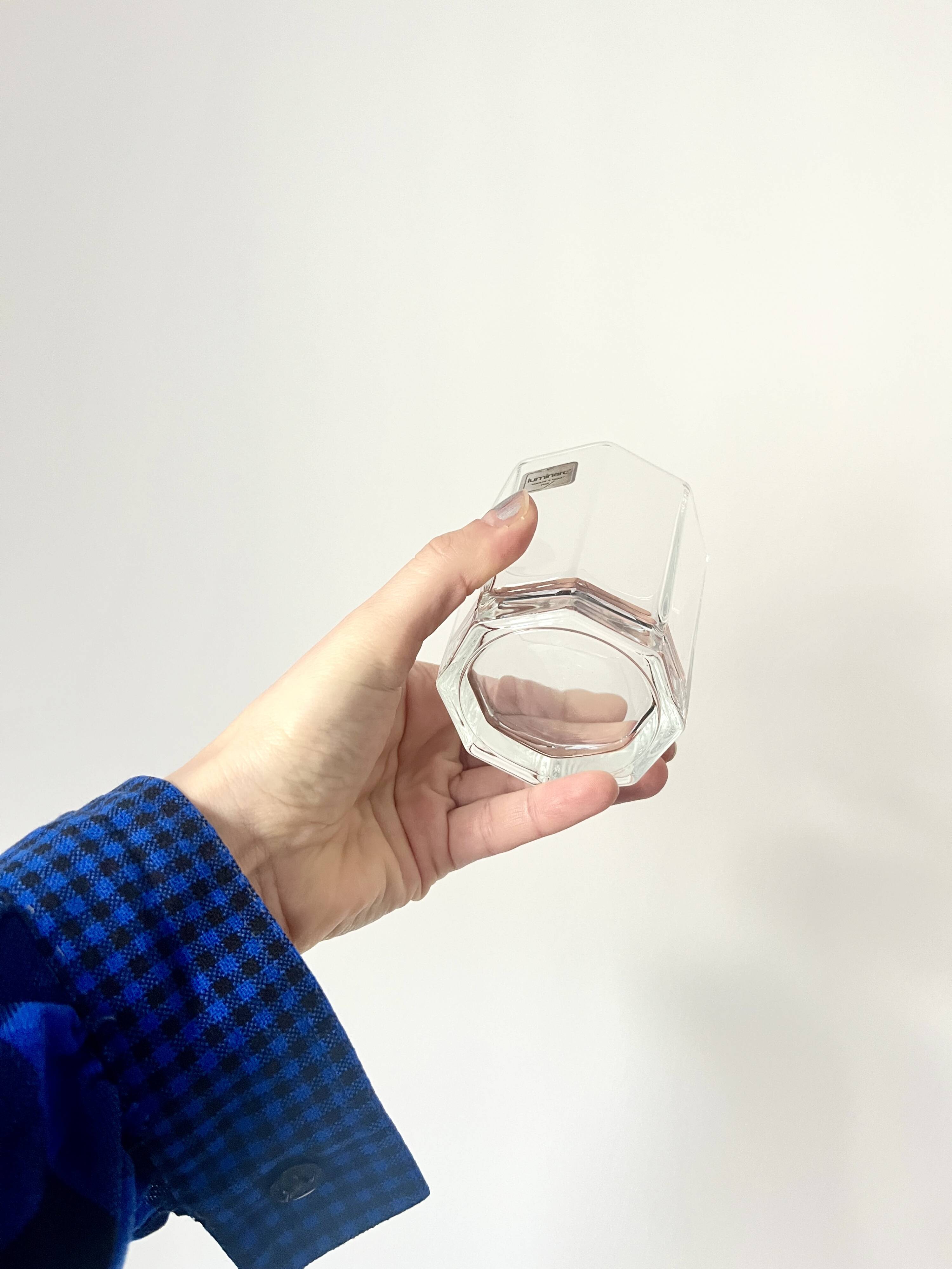 Vintage 6 x Hexagonal Clear Water Glasses, by Luminarc France, 1980s