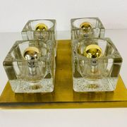 Applique à cube en laiton et verre givré de Peill & Putzler 1970