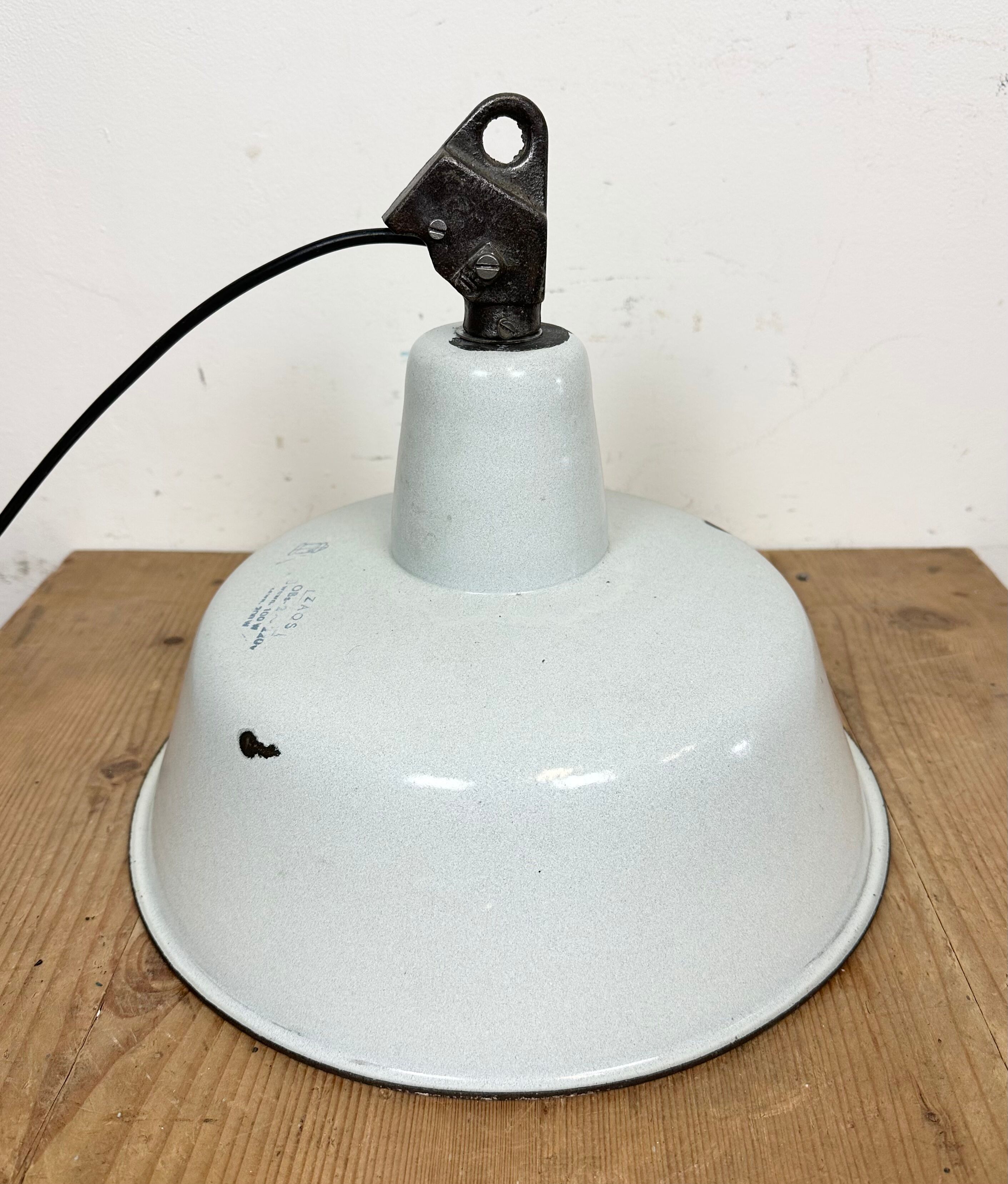 Industrial White Enamel Factory Lamp with Cast Iron Top, 1960s
