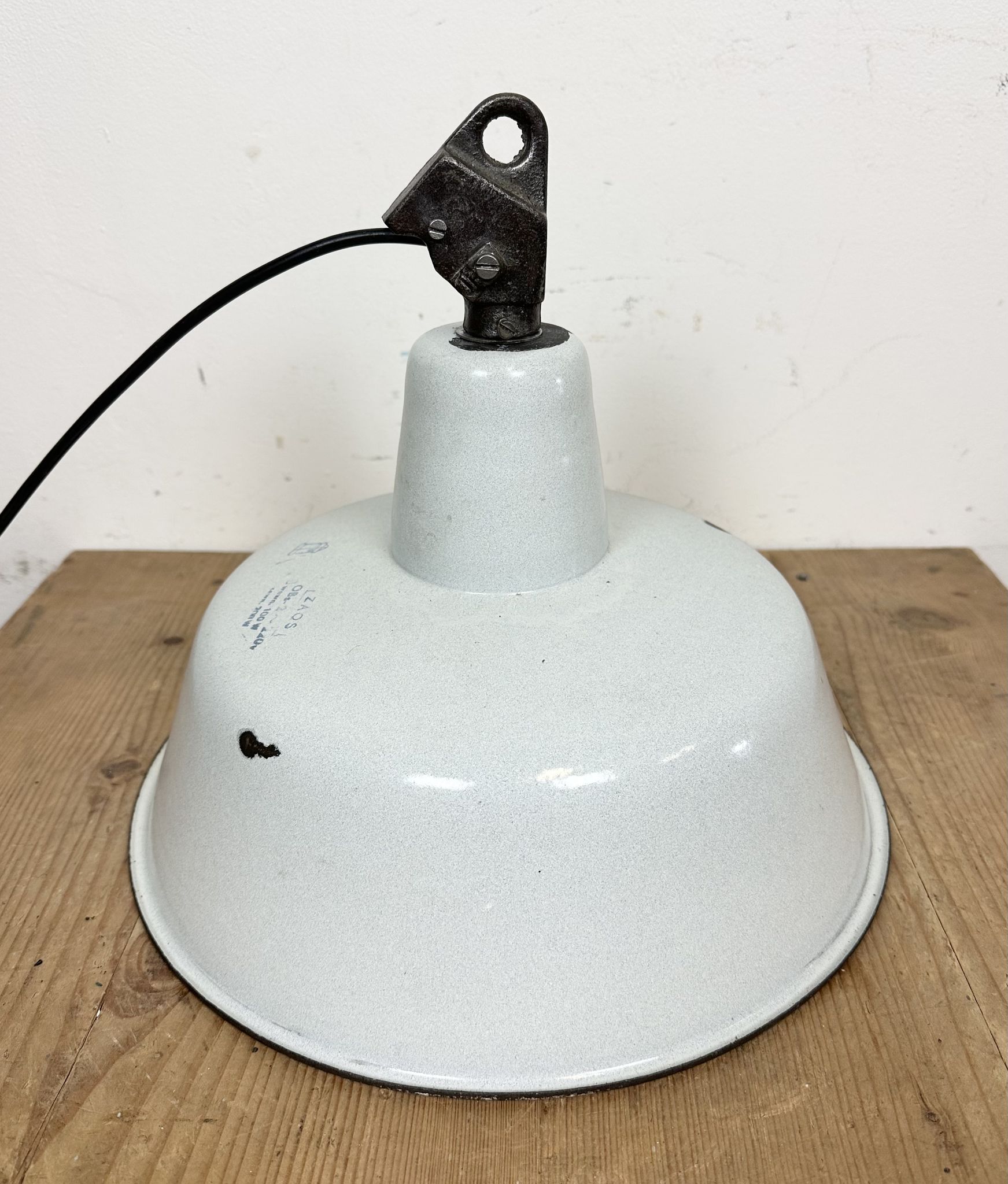 Industrial White Enamel Factory Lamp with Cast Iron Top, 1960s