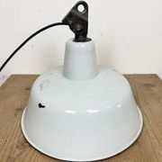 Industrial White Enamel Factory Lamp with Cast Iron Top, 1960s