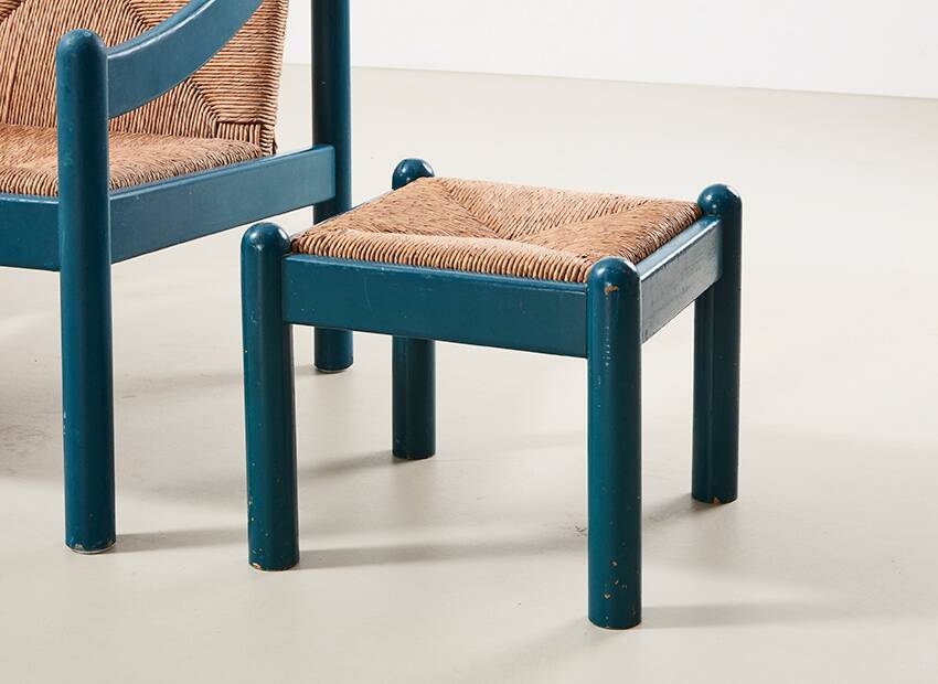 Vico Magistretti Pair of Carimate Lounge Chairs + Stool for Cassina Italy 1960s