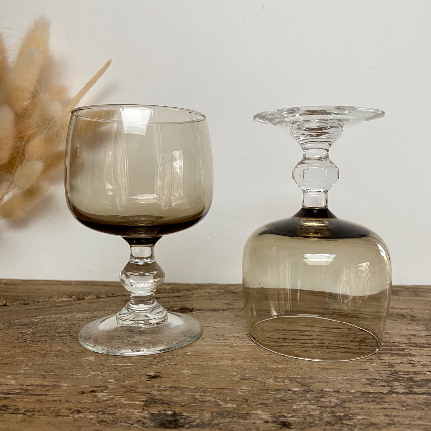 4 vintage luminarc smoked glasses
