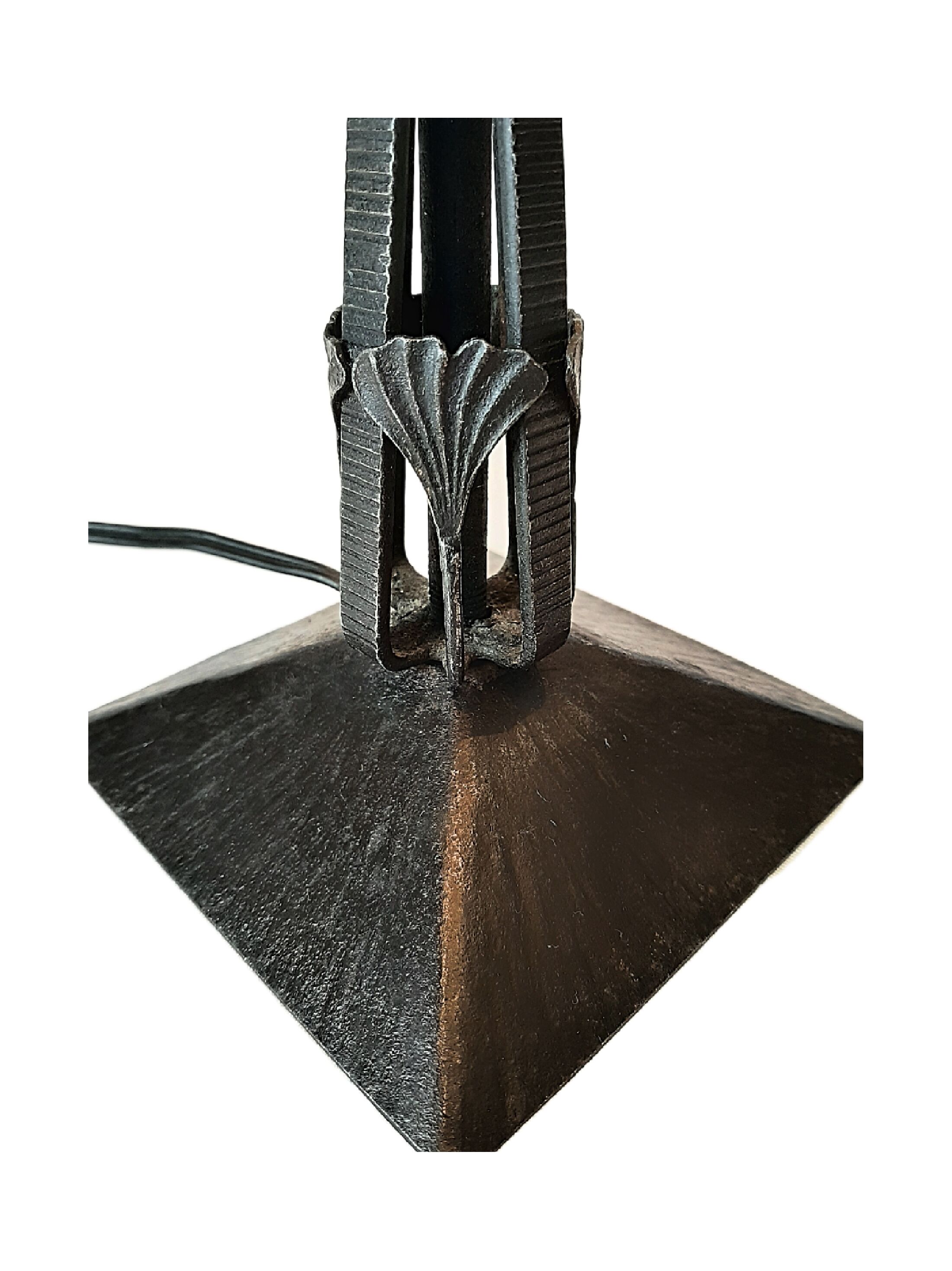 Art Nouveau lamp in marble glass in pink, blue and green hues.