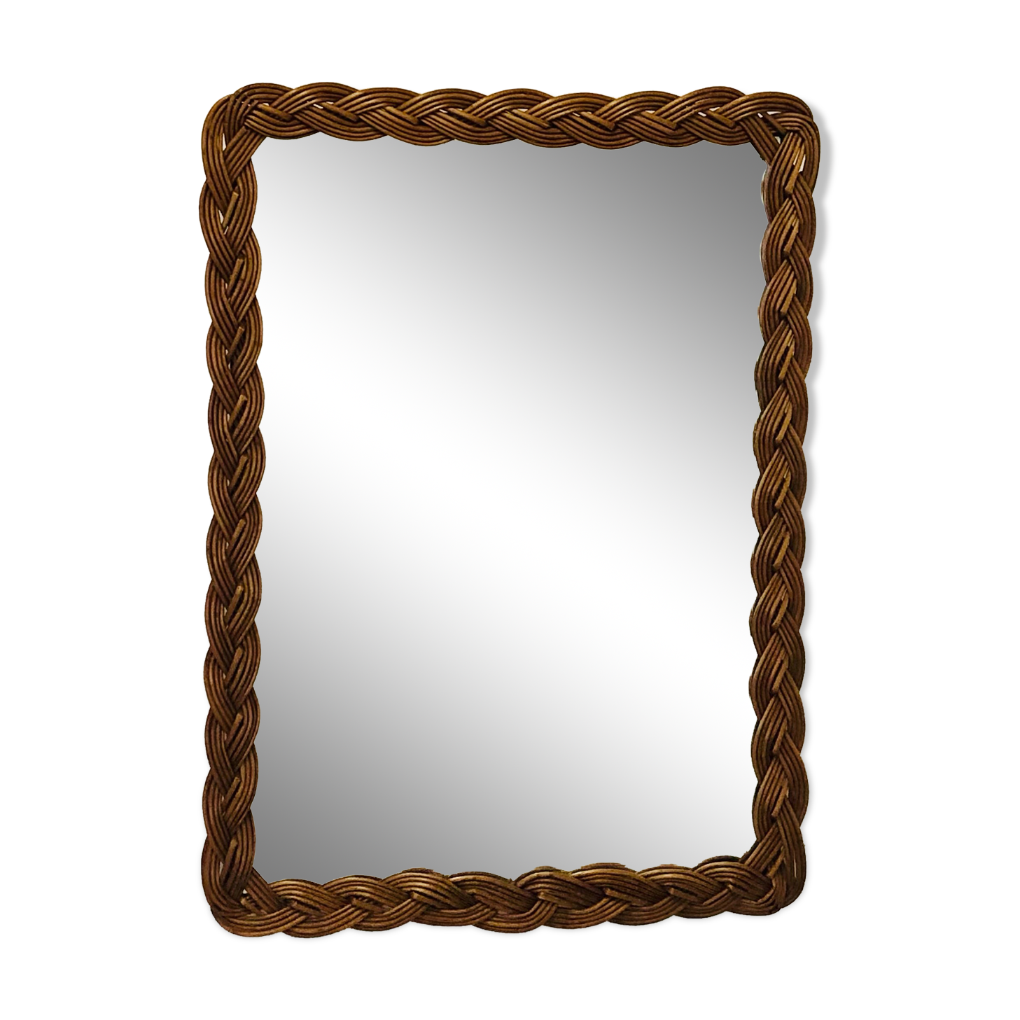 1960s rectangular rattan mirror - 65x48cm